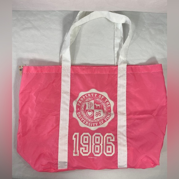 PINK Victoria's Secret Handbags - Victoria's Secret Tote Large Nylon Bag White University of PINK 1986 NWT